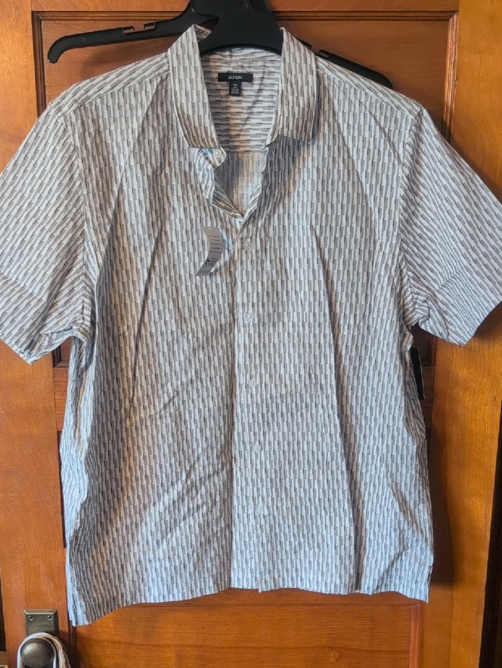 Alfani Short-Sleeve Button-Down Shirt in Light Gray and White Stripe